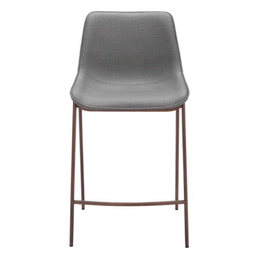 Slate Gray & Brown Faux Leather & Steel Counter Height Bar Chairs - Set of 2