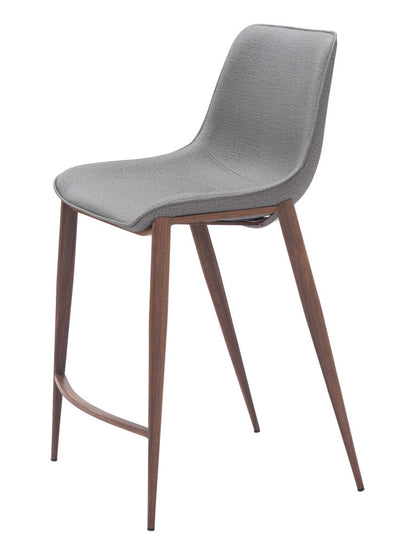 Slate Gray & Brown Faux Leather & Steel Counter Height Bar Chairs - Set of 2