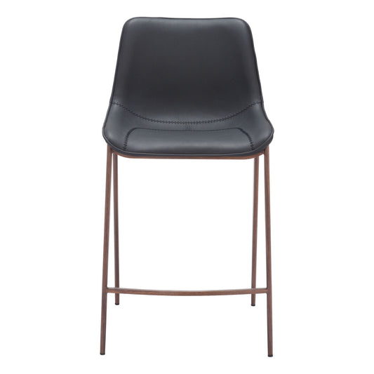 Black & Brown Faux Leather & Steel Counter Height Bar Chairs - Set of 2