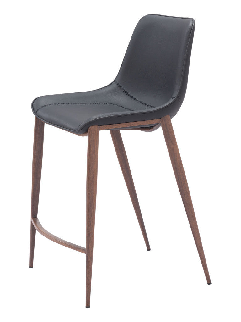 Black & Brown Faux Leather & Steel Counter Height Bar Chairs - Set of 2