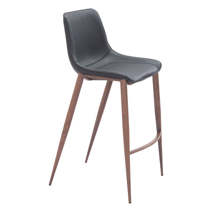 Black & Brown Faux Leather & Steel Bar Height Bar Chairs - Set of 2