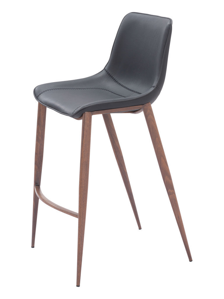 Black & Brown Faux Leather & Steel Bar Height Bar Chairs - Set of 2