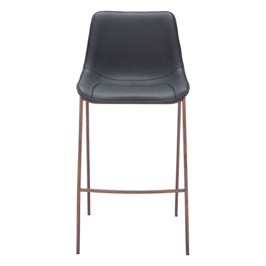 Black & Brown Faux Leather & Steel Bar Height Bar Chairs - Set of 2