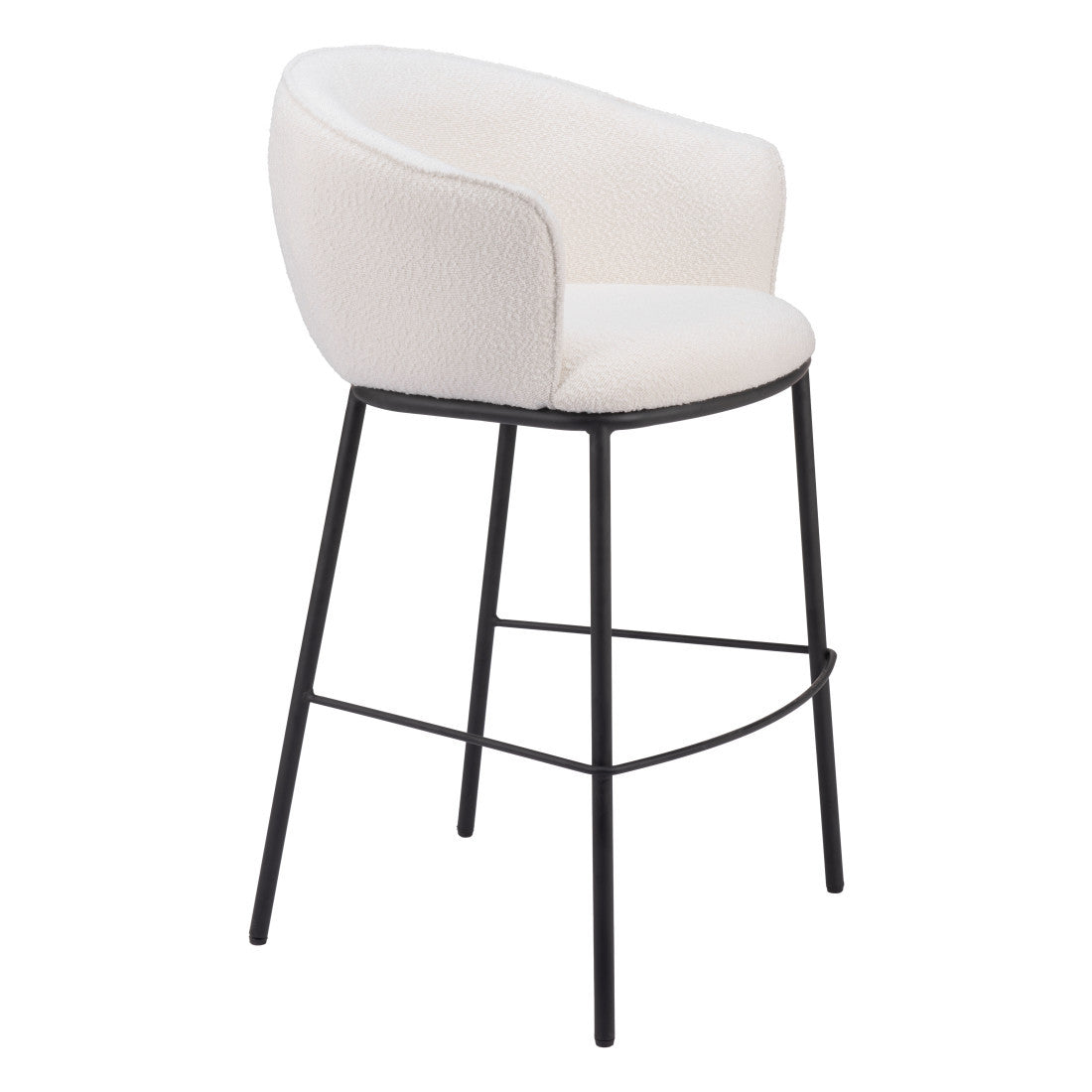 Ivory & Black Shearling & Steel Bar Height Bar Chair