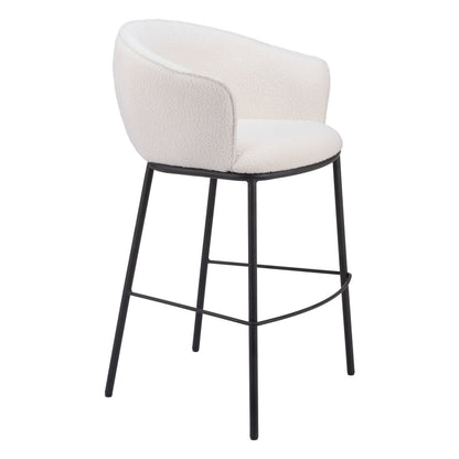 Ivory & Black Shearling & Steel Bar Height Bar Chair
