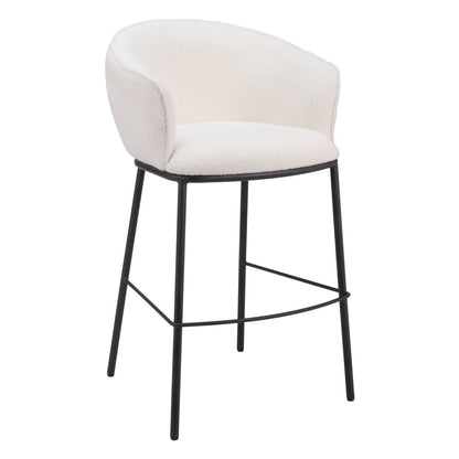 Ivory & Black Shearling & Steel Bar Height Bar Chair