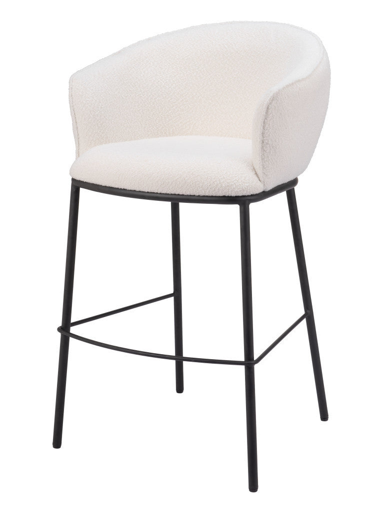 Ivory & Black Shearling & Steel Bar Height Bar Chair
