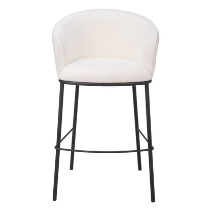 Ivory & Black Shearling & Steel Bar Height Bar Chair