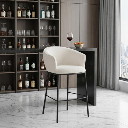 Ivory & Black Shearling & Steel Bar Height Bar Chair