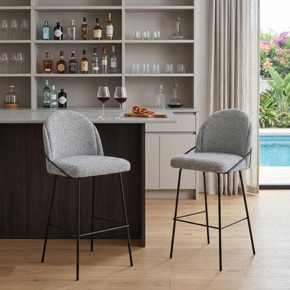Light Gray & Black Shearling & Steel Bar Height Bar Chairs - Set of 2
