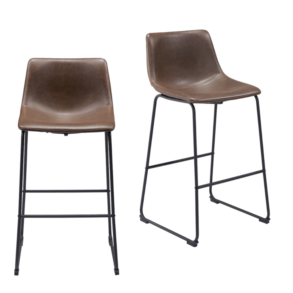 Espresso & Black Faux Leather & Steel Counter Height Bar Chairs - Set of 2