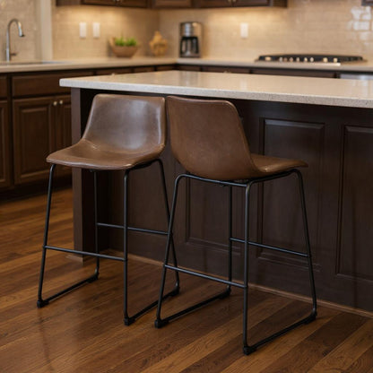 Espresso & Black Faux Leather & Steel Counter Height Bar Chairs - Set of 2