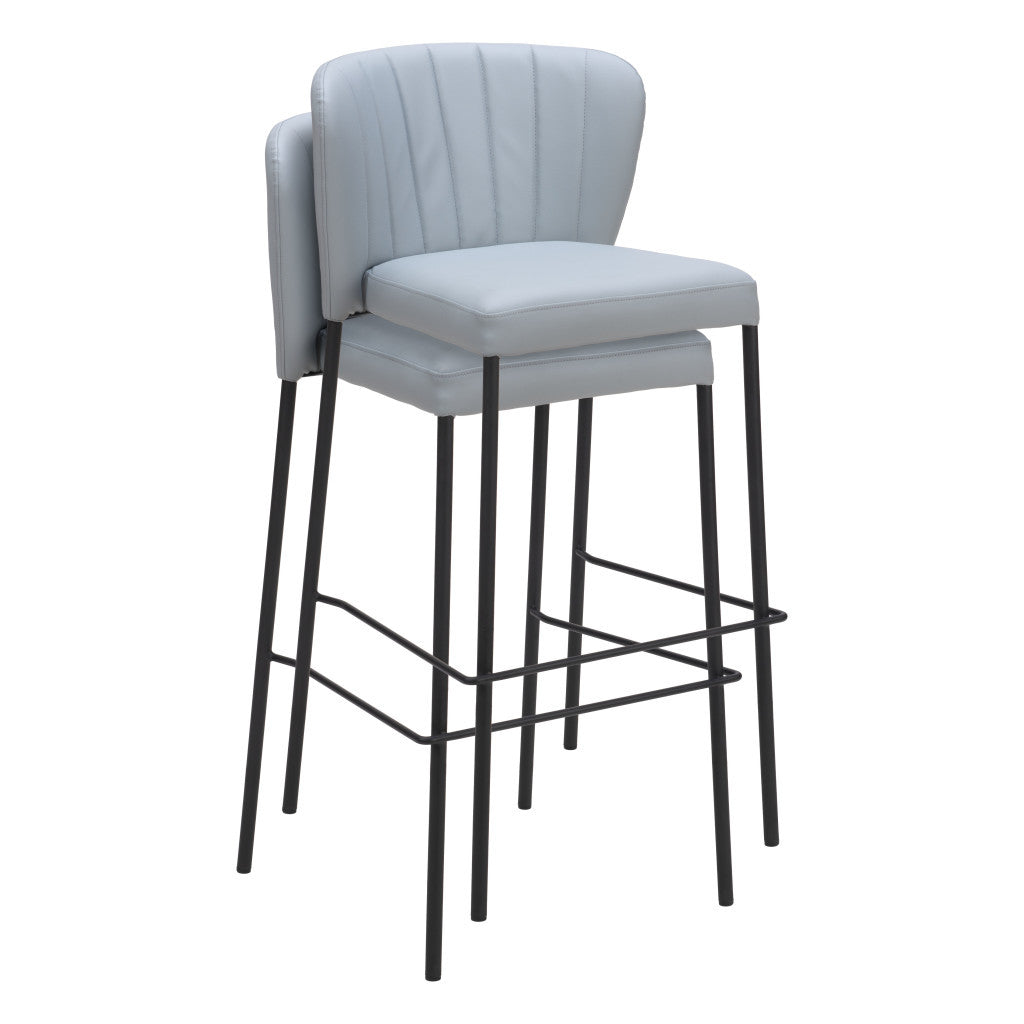 Gray & Black Faux Leather & Steel Bar Height Bar Chairs - Set of 2
