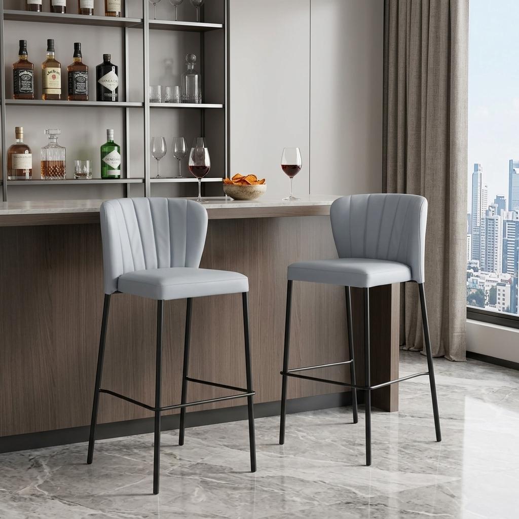 Gray & Black Faux Leather & Steel Bar Height Bar Chairs - Set of 2