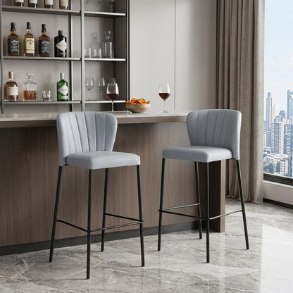 Gray & Black Faux Leather & Steel Bar Height Bar Chairs - Set of 2