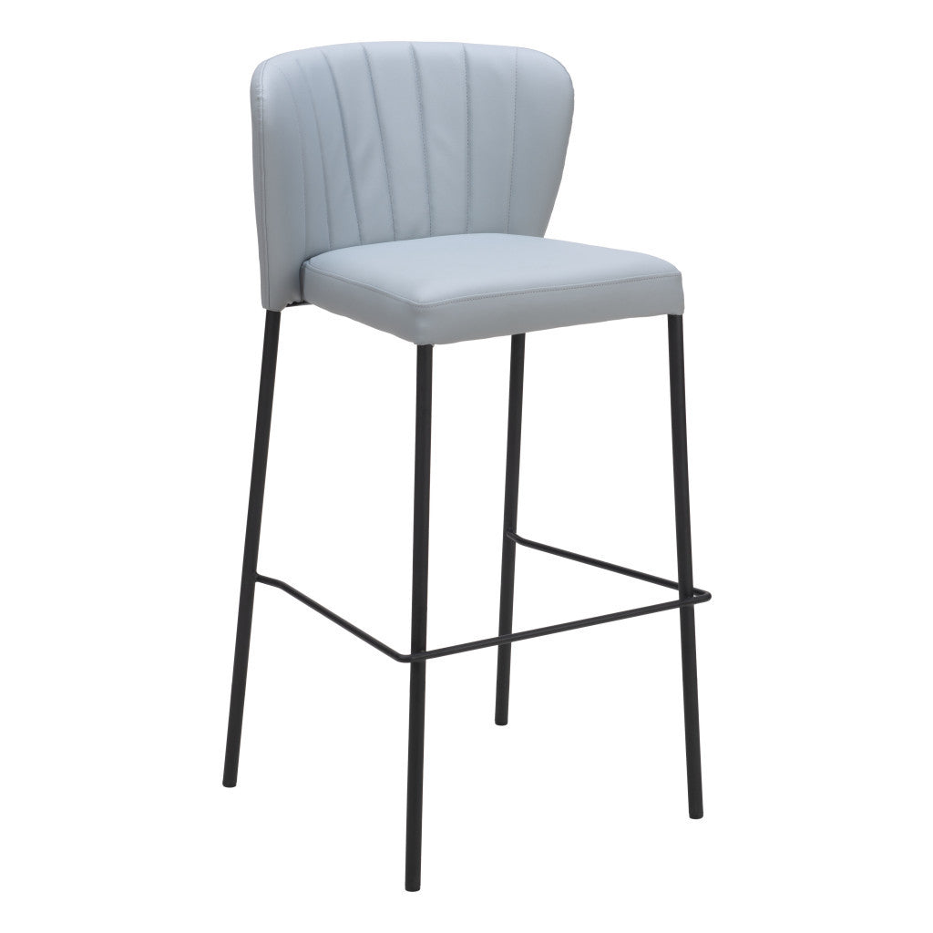 Gray & Black Faux Leather & Steel Bar Height Bar Chairs - Set of 2
