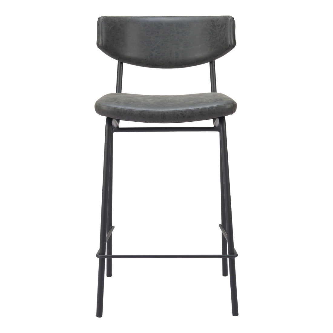 Black Faux Leather & Steel Low Back Bar Height Bar Chairs - Set of 2