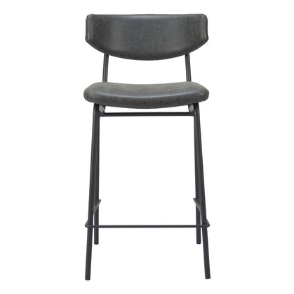 Black Faux Leather & Steel Low Back Bar Height Bar Chairs - Set of 2