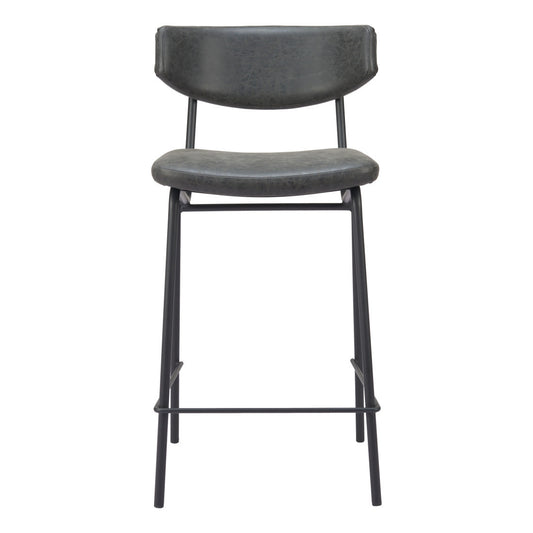 Black Faux Leather & Steel Low Back Bar Height Bar Chairs - Set of 2