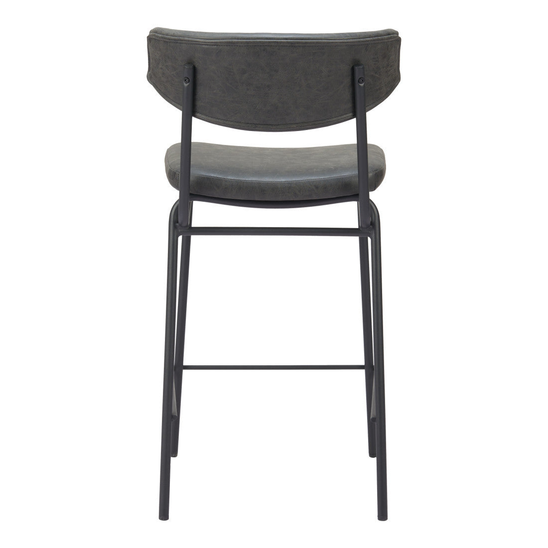 Black Faux Leather & Steel Low Back Bar Height Bar Chairs - Set of 2
