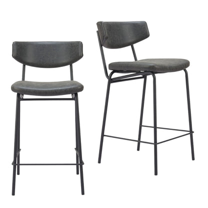 Black Faux Leather & Steel Low Back Bar Height Bar Chairs - Set of 2