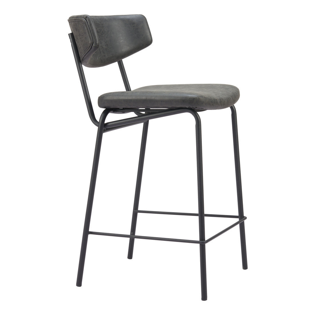 Isla Black Faux Leather & Steel Low Back Bar Height Bar Chairs - Set of 2