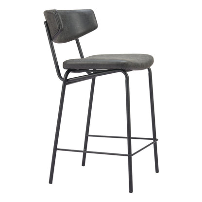 Isla Black Faux Leather & Steel Low Back Bar Height Bar Chairs - Set of 2