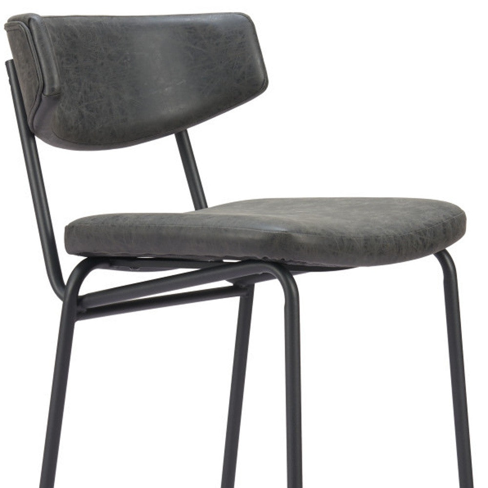Black Faux Leather & Steel Low Back Bar Height Bar Chairs - Set of 2