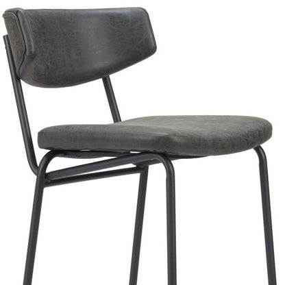 Black Faux Leather & Steel Low Back Bar Height Bar Chairs - Set of 2