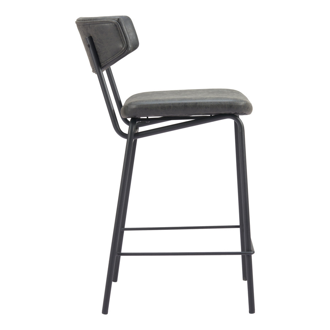 Black Faux Leather & Steel Low Back Bar Height Bar Chairs - Set of 2