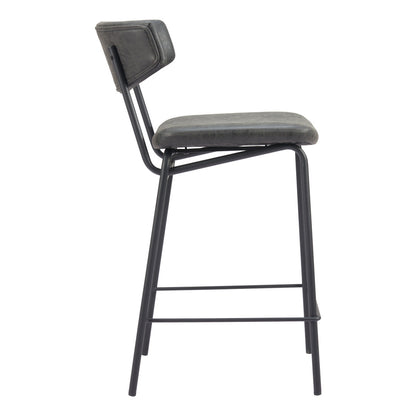 Black Faux Leather & Steel Low Back Bar Height Bar Chairs - Set of 2