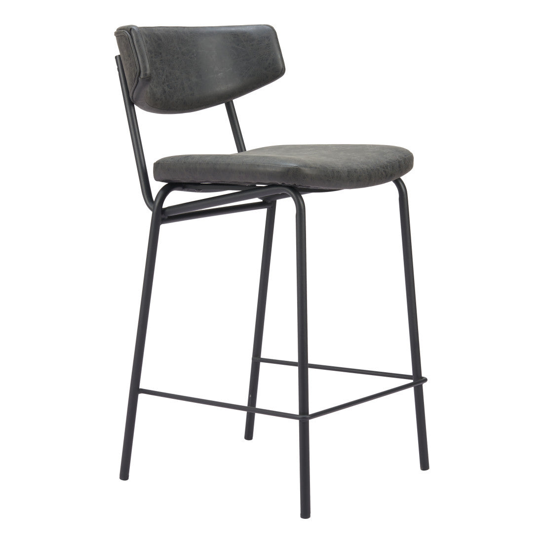 Black Faux Leather & Steel Low Back Bar Height Bar Chairs - Set of 2