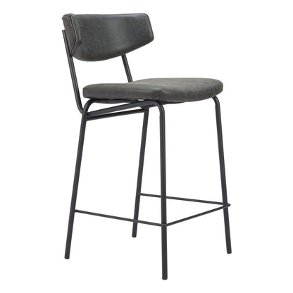 Black Faux Leather & Steel Low Back Bar Height Bar Chairs - Set of 2