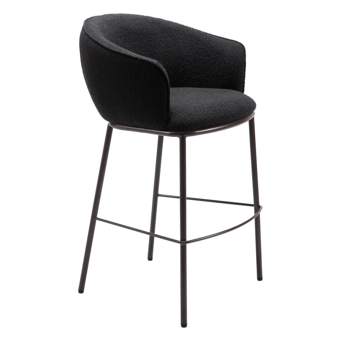 Black & Bronze Shearling & Steel Bar Height Bar Chair