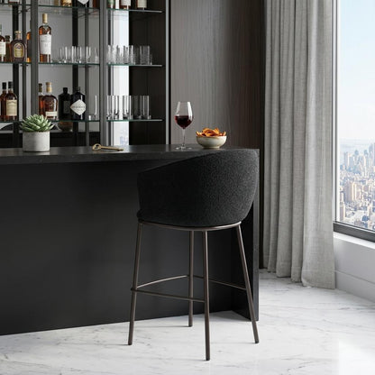 Black & Bronze Shearling & Steel Bar Height Bar Chair