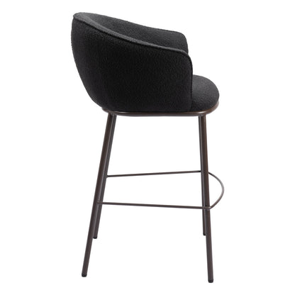 Black & Bronze Shearling & Steel Bar Height Bar Chair