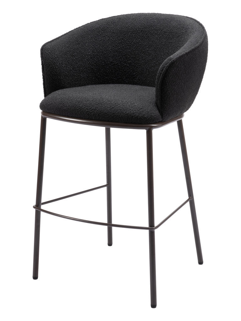 Black & Bronze Shearling & Steel Bar Height Bar Chair