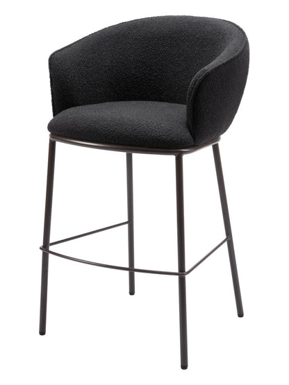 Black & Bronze Shearling & Steel Bar Height Bar Chair