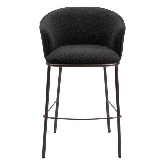 Black & Bronze Shearling & Steel Bar Height Bar Chair