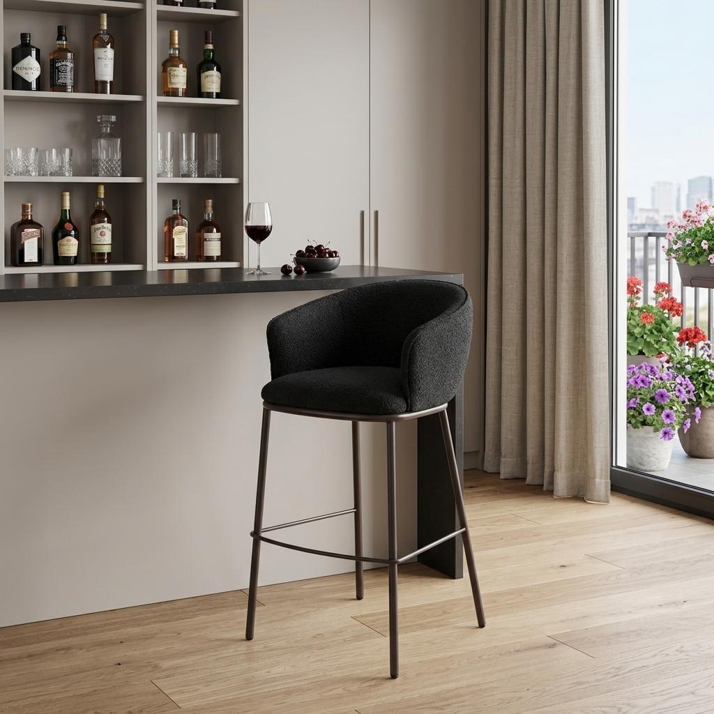 Black & Bronze Shearling & Steel Bar Height Bar Chair