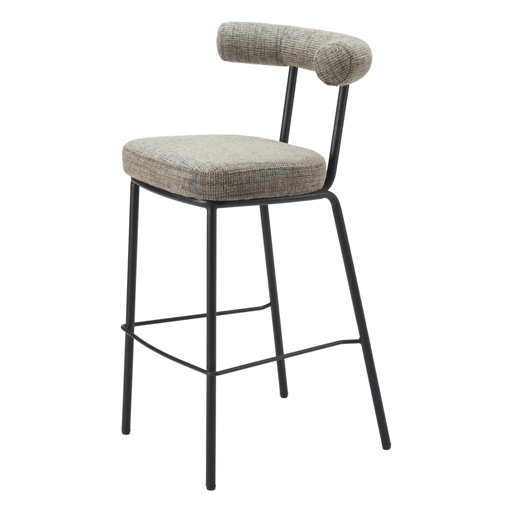 Green & Black Chenille & Steel Low Back Bar Height Bar Chair