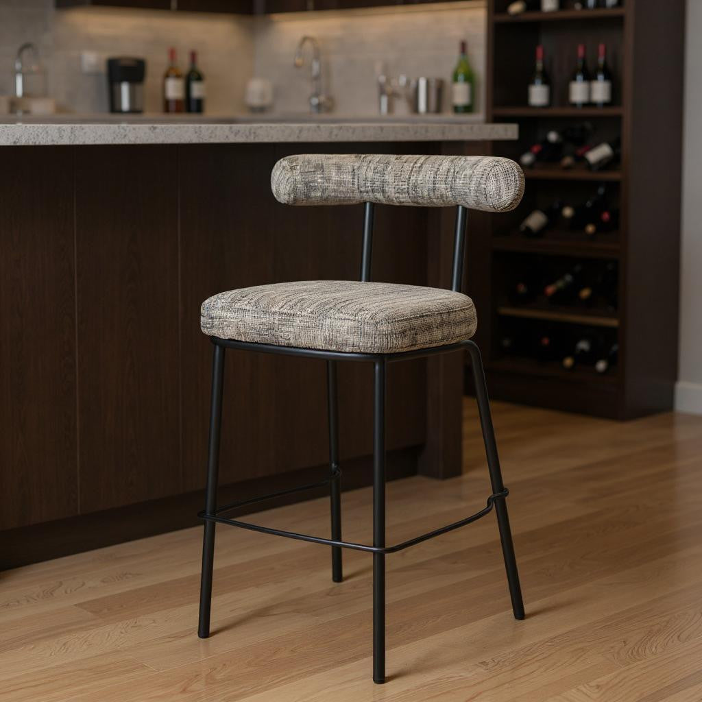 Green & Black Chenille & Steel Low Back Bar Height Bar Chair