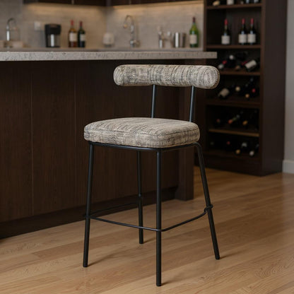 Green & Black Chenille & Steel Low Back Bar Height Bar Chair