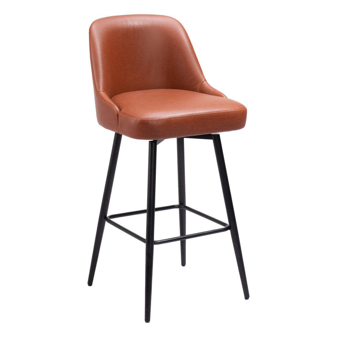 Brown & Black Faux Leather & Steel Bar Height Swivel Bar Chair