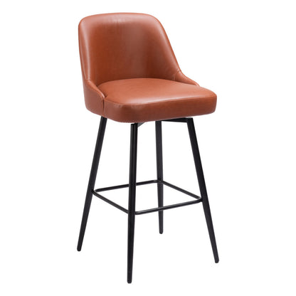 Brown & Black Faux Leather & Steel Bar Height Swivel Bar Chair