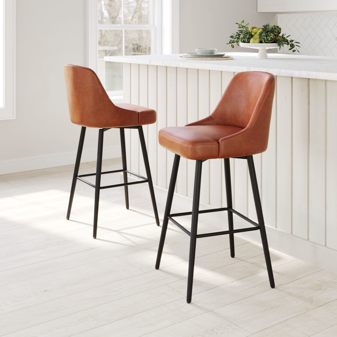 Brown & Black Faux Leather & Steel Bar Height Swivel Bar Chair