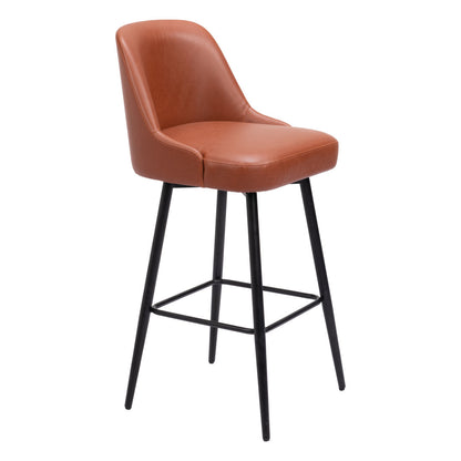 Brown & Black Faux Leather & Steel Bar Height Swivel Bar Chair