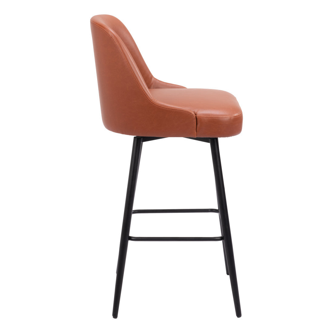 Brown & Black Faux Leather & Steel Bar Height Swivel Bar Chair