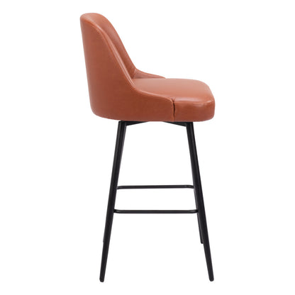 Brown & Black Faux Leather & Steel Bar Height Swivel Bar Chair