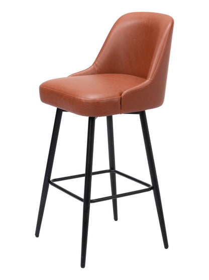 Brown & Black Faux Leather & Steel Bar Height Swivel Bar Chair